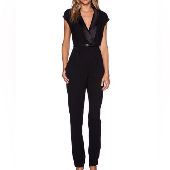 Halston Heritage Satin Trimmed Black Tuxedo Jumpsuit size 4 $495 - Picture 5 of 15